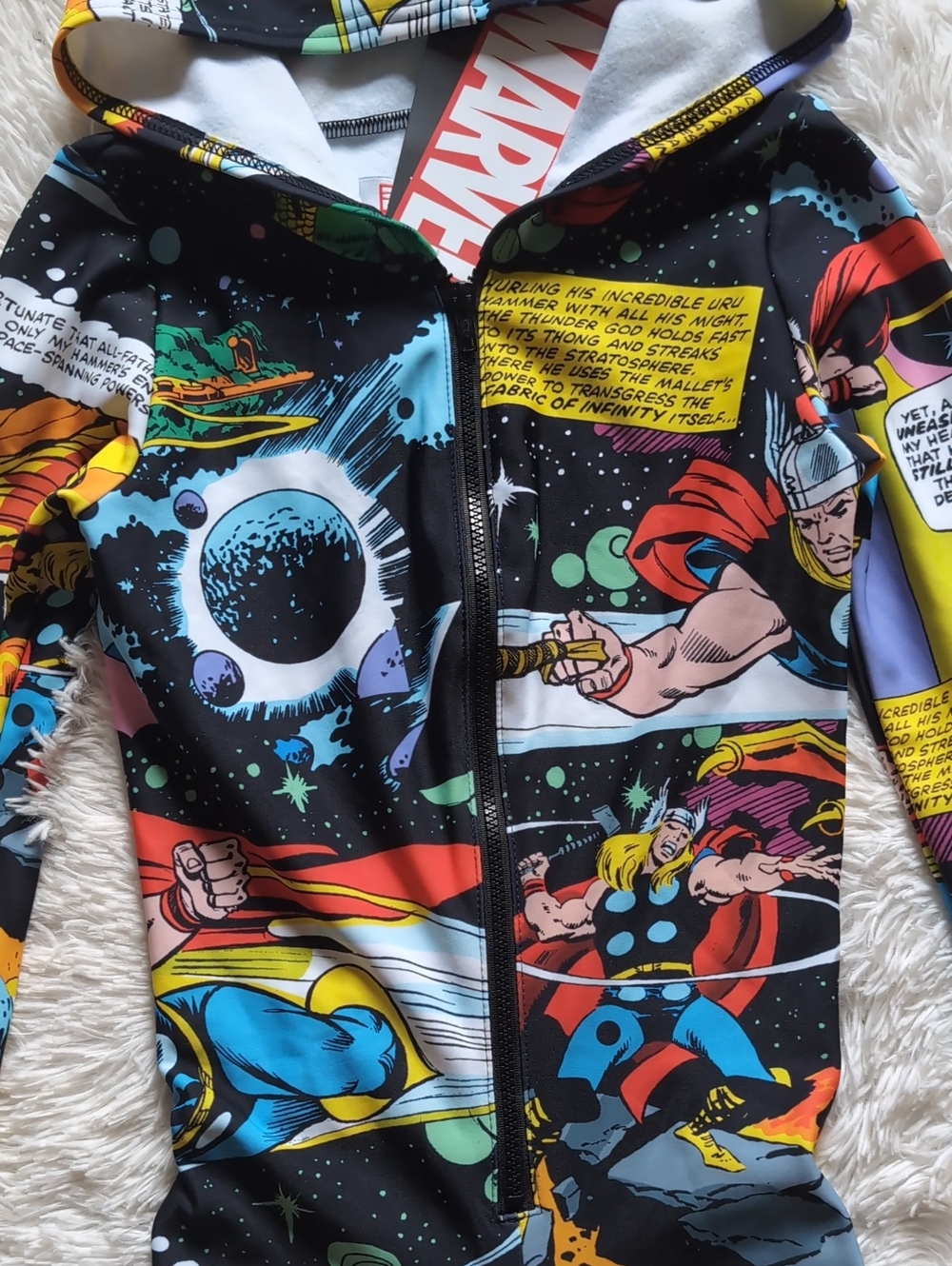 NWT Blackmilk Marvel Thor Rainbow Bridge Hooded Zip Jumpsuit Snugglesuit Small - Picture 4 of 16